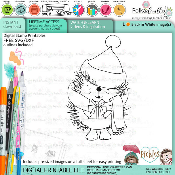 Pickles Hedgehog printable stamp craft card making digital stamp download bundle