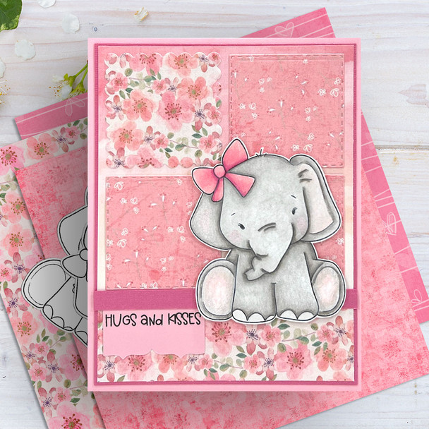 Adorable elephant printable digital stamp for card making, craft, scrapbooking, printable stickers