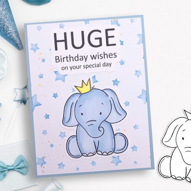 Birthday elephant colour clipart printable digital stamp for card making, craft, scrapbooking, printable stickers