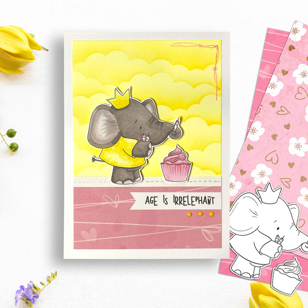 Cupcake elephant printable digital stamp for card making, craft, scrapbooking, printable stickers