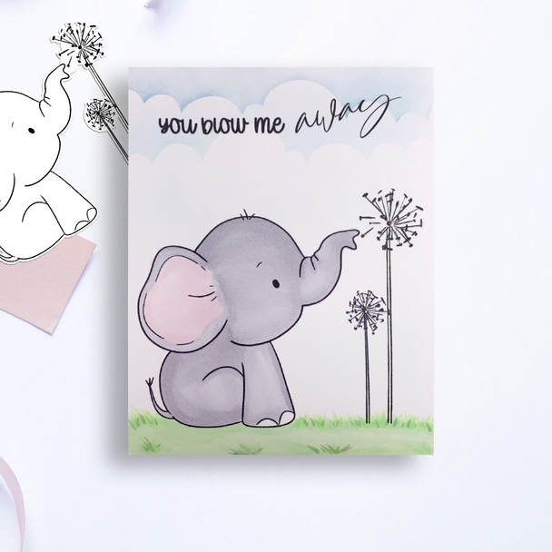 Dandelion elephant printable digital stamp for card making, craft, scrapbooking, printable stickers