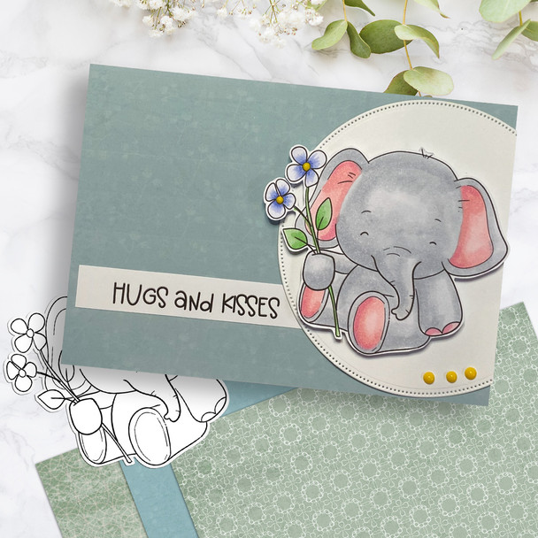 Flowers elephant colour clipart printable digital stamp for card making, craft, scrapbooking, printable stickers