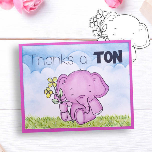 Flowers elephant printable digital stamp for card making, craft, scrapbooking, printable stickers