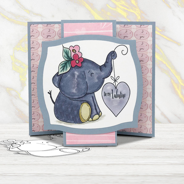 Love Flowers elephant printable digital stamp for card making, craft, scrapbooking, printable stickers