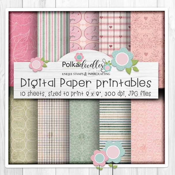 Spring Tons of Love paper patterns 3 - printable craft card making digital downloads