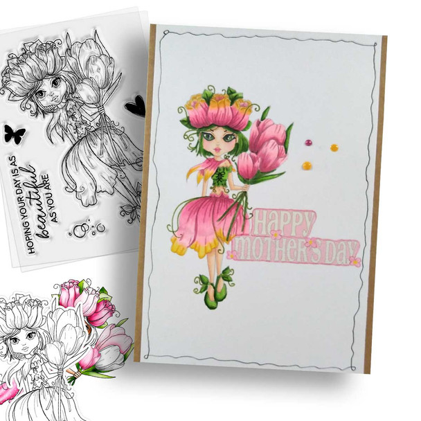 Tulip Darling Bud flower girl - Clear Polymer stamp set