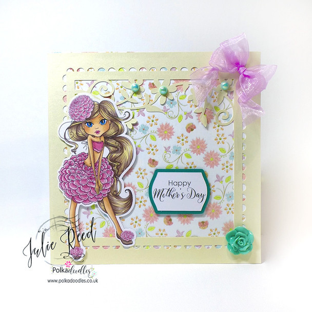 Dahlia flower girl Darling Buds - printable digital stamp for card making, craft, scrapbooking, printable stickers