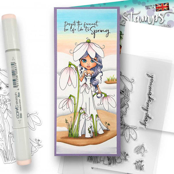 Snowdrop flower girl Darling Buds - printable digital stamp for card making, craft, scrapbooking, printable stickers