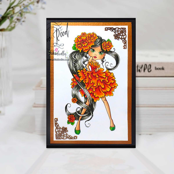 Marigold flower girl Darling Buds - printable digital stamp for card making, craft, scrapbooking, printable stickers