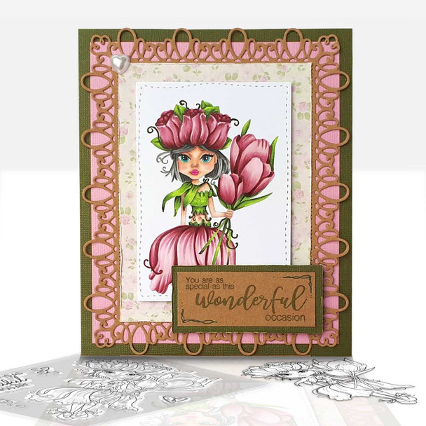 Tulip flower girl Darling Buds - printable digital stamp for card making, craft, scrapbooking, printable stickers