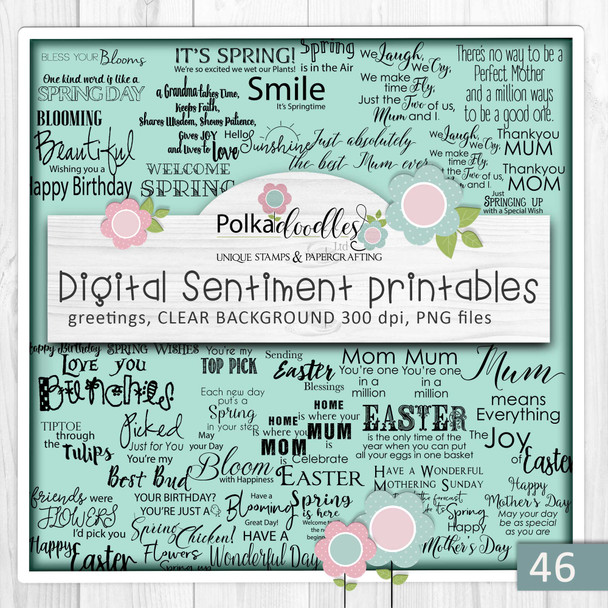 Spring Flower Mothers Day Friends greetings sentiments printable digital stamp for card making, craft, scrapbooking, printable stickers