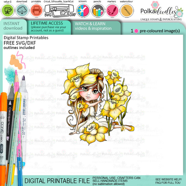 Spring Flower Mothers Day Friends - Darling Buds Flower Girls bundle of printable digital stamps for card making, craft, scrapbooking, printable stickers