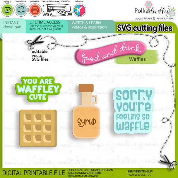 Waffles Food and Drink digital stamps and SVG cutting files Big bundle - Pancake-waffles-food-kitchen-baking-printable-digital-stamp-svg-cutting-files-cricut-silhouette-craft-card-making-scrapbook-stickers