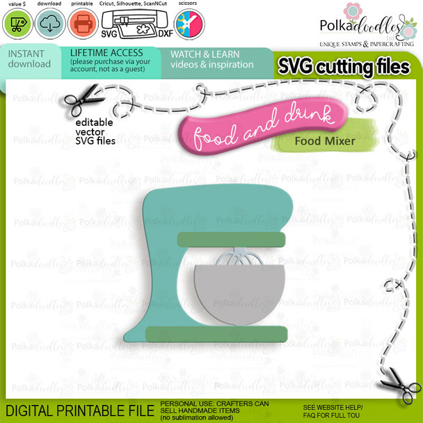mixer Food and Drink digital stamps and SVG cutting files Big bundle - Pancake-waffles-food-kitchen-baking-printable-digital-stamp-svg-cutting-files-cricut-silhouette-craft-card-making-scrapbook-stickers