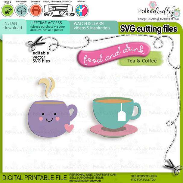 Tea coffee Food and Drink digital stamps and SVG cutting files Big bundle - Pancake-waffles-food-kitchen-baking-printable-digital-stamp-svg-cutting-files-cricut-silhouette-craft-card-making-scrapbook-stickers