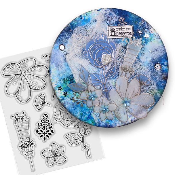 One of a Kind bundle - Clear Stamps and Stencils for mixed media card making craft