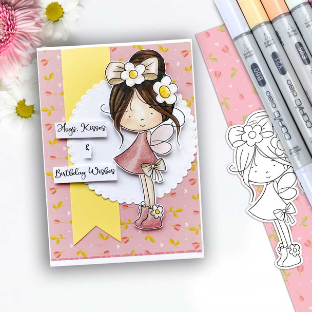 Hello Fairy Winnie Daisy printable digital stamp colouring card making crafts scrapbooking sticker with SVG print and cut outline