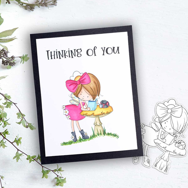 Study Reading toadstool mushroom Fairy Winnie Daisy printable precoloured clipart card making crafts scrapbooking sticker with SVG print and cut outline