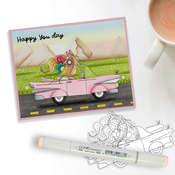 Vintage car Fairy Winnie Daisy printable digital stamp colouring card making crafts scrapbooking sticker with SVG print and cut outline