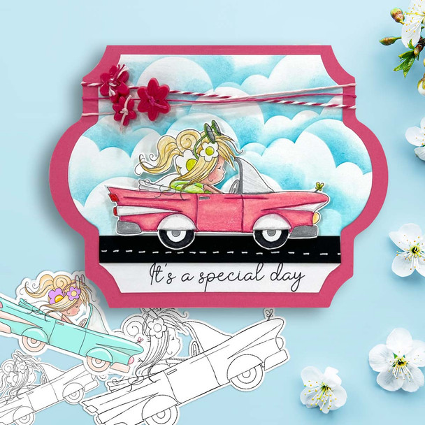 Vintage car Fairy Winnie Daisy printable precoloured clipart card making crafts scrapbooking sticker with SVG print and cut outline