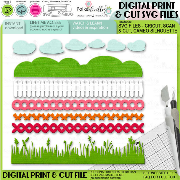 Outdoor Garden Borders Print and Cut SVG Files for Cricut Silhouette Scan and Cut machines – for handmade cards, cardmaking, crafting, printable stickers, scrapbooking, planner crafts