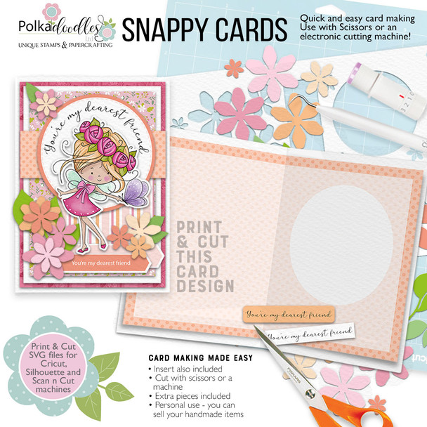 Snappy Card 1 - Quick & easy card making. Winnie Cute girl character Print and Cut SVG Files for Cricut Silhouette Scan and Cut machines – for handmade cards, cardmaking, crafts