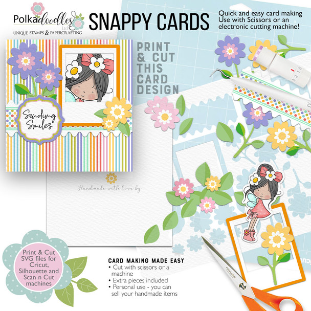 Snappy Card 4 - Quick & easy card making. Winnie Cute girl character Print and Cut SVG Files for Cricut Silhouette Scan and Cut machines – for handmade cards, cardmaking, crafts