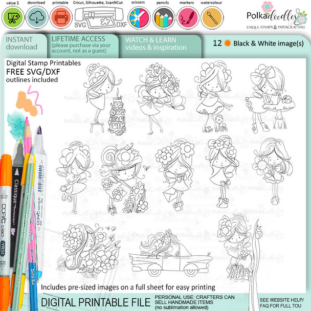 Winnie Daisy Fairy 2 Big Kahuna printable digital stamp bundle - colouring card making crafts scrapbooking sticker with SVG print and cut outline