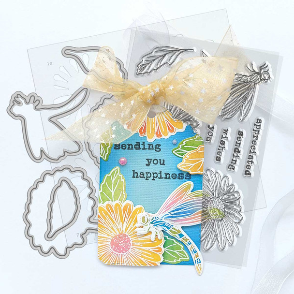 Daisy Dragonfly Card making Craft clear Stamps - Botanical Bliss