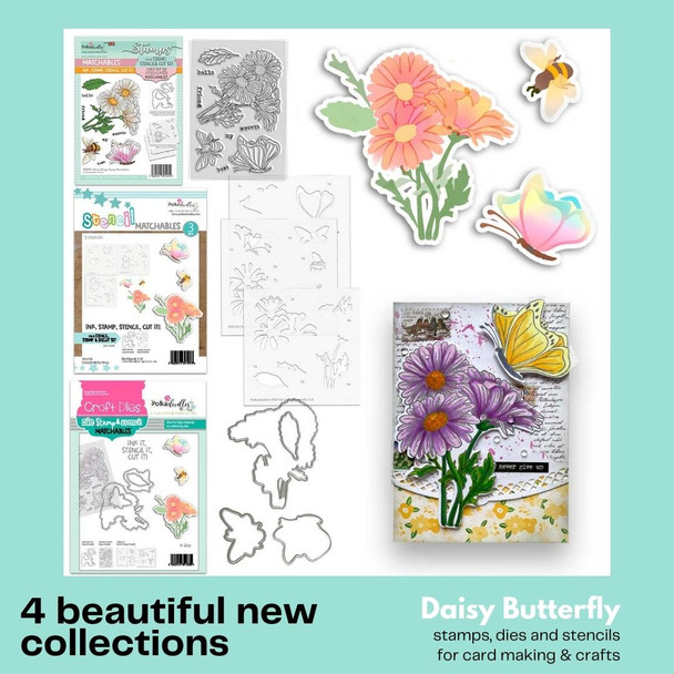 Daisy Butterfly Wings  clear stamps, outline cutting dies and layering Stencils bundle for Card making Crafts