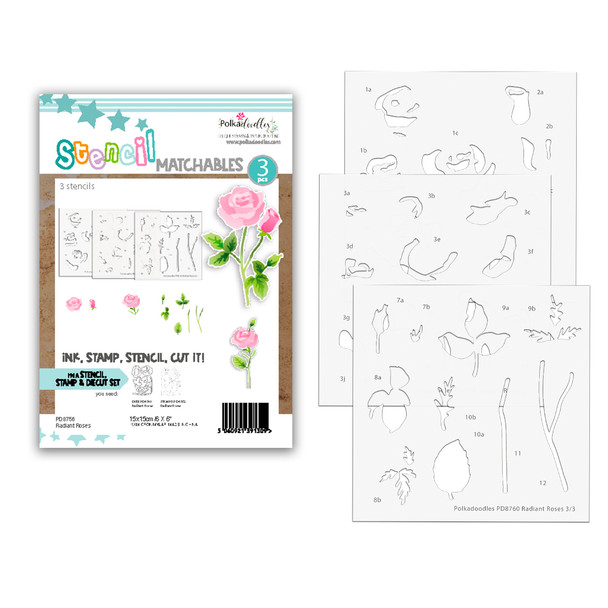 Radiant Roses clear stamps, outline cutting dies and layering Stencils bundle for Card making Crafts