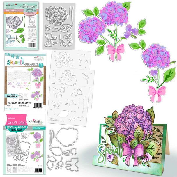 Hydrangea Ribbon clear stamps, outline cutting dies and layering Stencils bundle for Card making Crafts