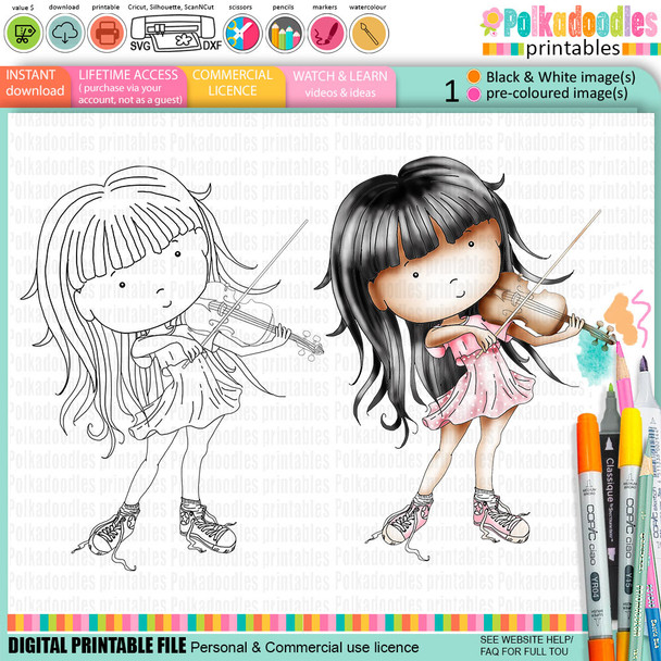 Violin Girl Music Character digital stamp & precoloured clipart from Polkadoodles Work & Play 8 Music collection - for music-themed card making, scrapbooking & printable crafts. Violin Girl Music Character digital stamp & precoloured clipart from Polkadoodles Work & Play 8 Music collection - for music-themed card making, scrapbooking & printable crafts.
