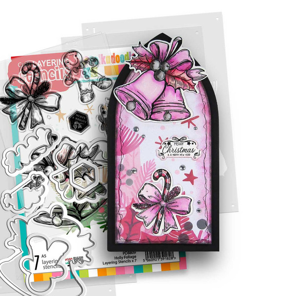 Holly Foliage, 7 layering stencils, A5 6 x 8" for craft card making