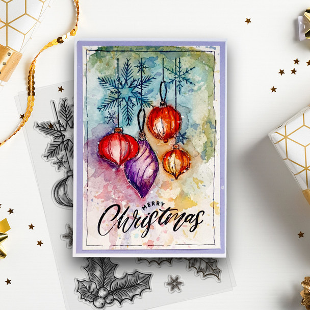 Vintage Christmas Holly Baubles stamps and outline dies for craft card making