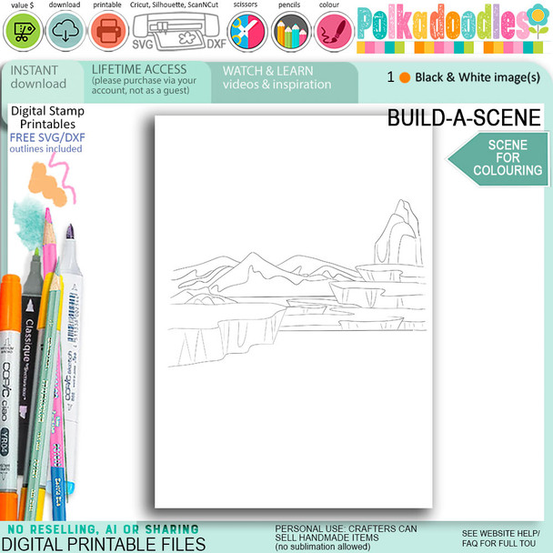 Colouring scene Broken ice and glaciers for card making, craft, scrapbook, junk journals