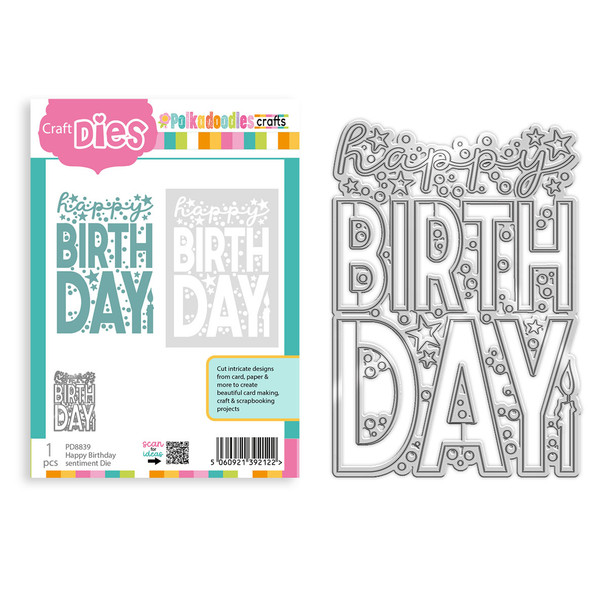 Happy Birthday Celebration in/out cutting die for card making, craft, scrapbooking