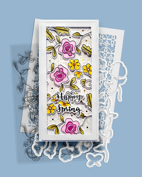 Happy Spring Sketchy Flower  'Matchables' A5 outline dies for card making, craft, scrapbooking, mixed media