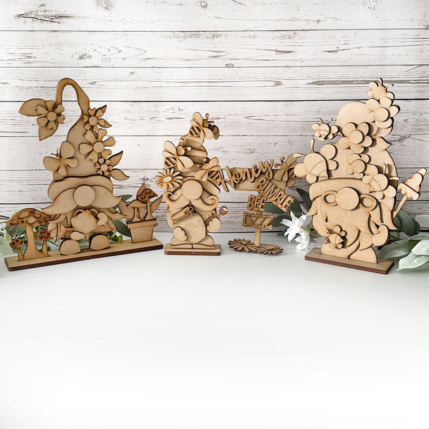 3 cute 3D freestanding Gnomes MDF wood craft set – wooden blanks shapes craft kit to decorate