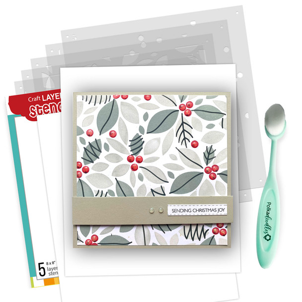 Christmas Vintage Poinsettia Wreath craft stamps, outline dies and layering stencil bundle for crafts and card making