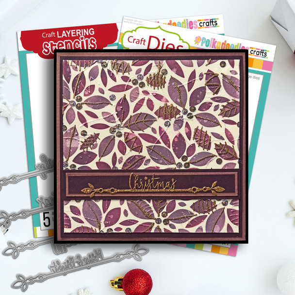 Christmas Vintage Poinsettia Wreath craft stamps, outline dies and layering stencil bundle for crafts and card making