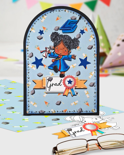 Cute Girl Grey gown 2 Graduation school student clipart for Card Making, Scrapbooking and Junk Journaling