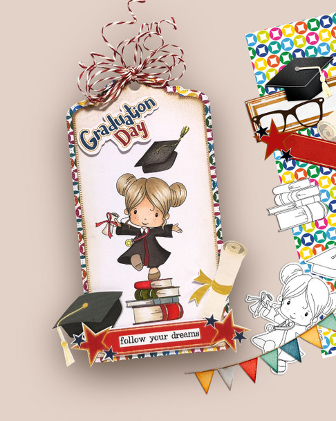 Cute Girl Blue gown 1 Graduation school student clipart for Card Making, Scrapbooking and Junk Journaling