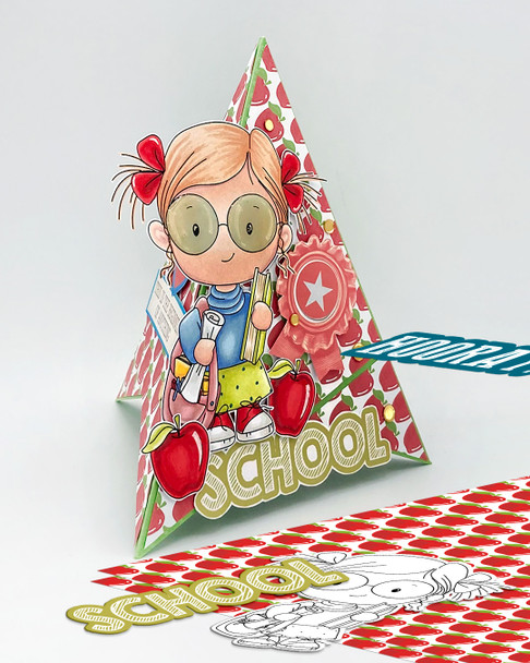 Cute Girl with glasses spectacles books and bag stationery Graduation school student clipart for Card Making, Scrapbooking and Junk Journaling