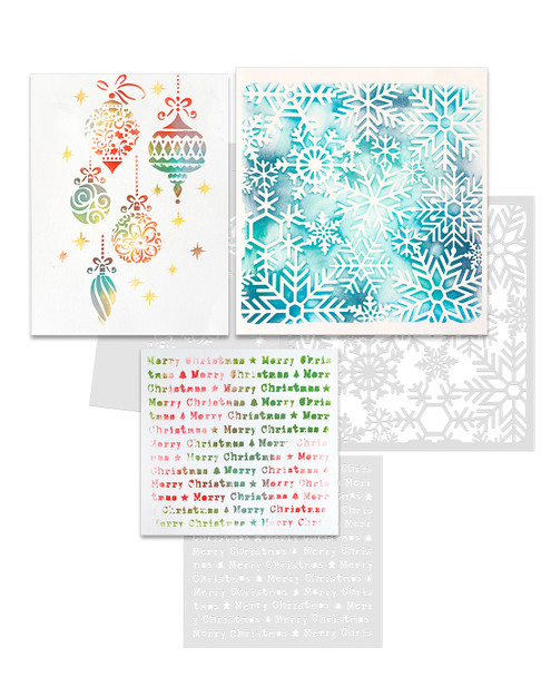 Beautiful Christmas Emboss-ink Stencil TRIO- card making, crafts, scrapbooking