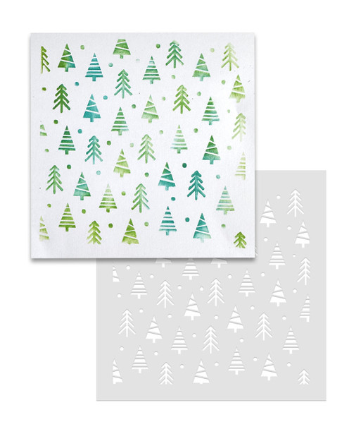 Cute Christmas Trees 6 x 6" Emboss-ink Stencil - card making, crafts, scrapbooking