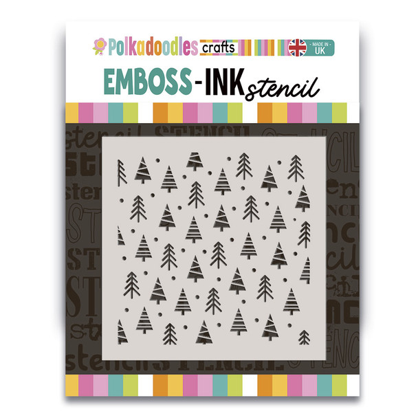 Cute Christmas Trees 6 x 6" Emboss-ink Stencil - card making, crafts, scrapbooking