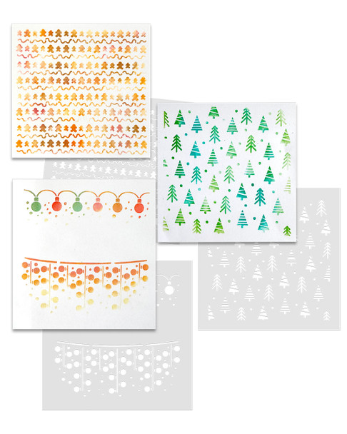 Cute Twinkling Christmas 6 x 6" Emboss-ink Stencil TRIO - card making, crafts, scrapbooking.