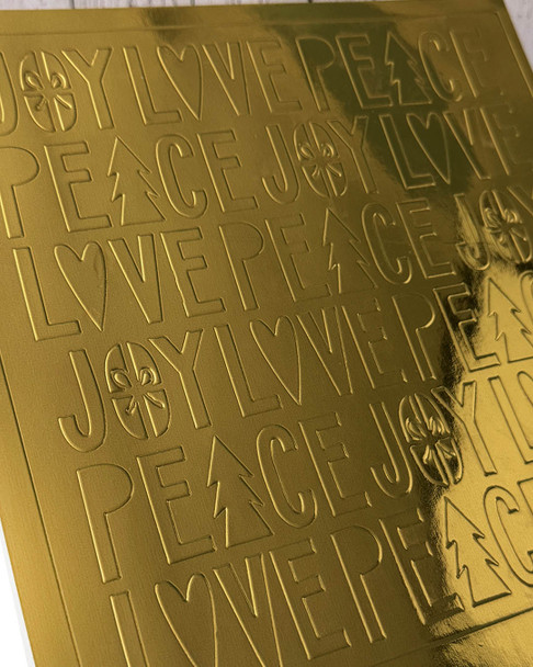 Peace Love Joy 8 x 8" Emboss-ink Stencil - card making, crafts, scrapbooking.