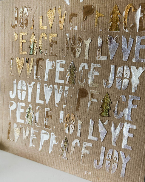 Peace Love Joy 8 x 8" Emboss-ink Stencil - card making, crafts, scrapbooking.